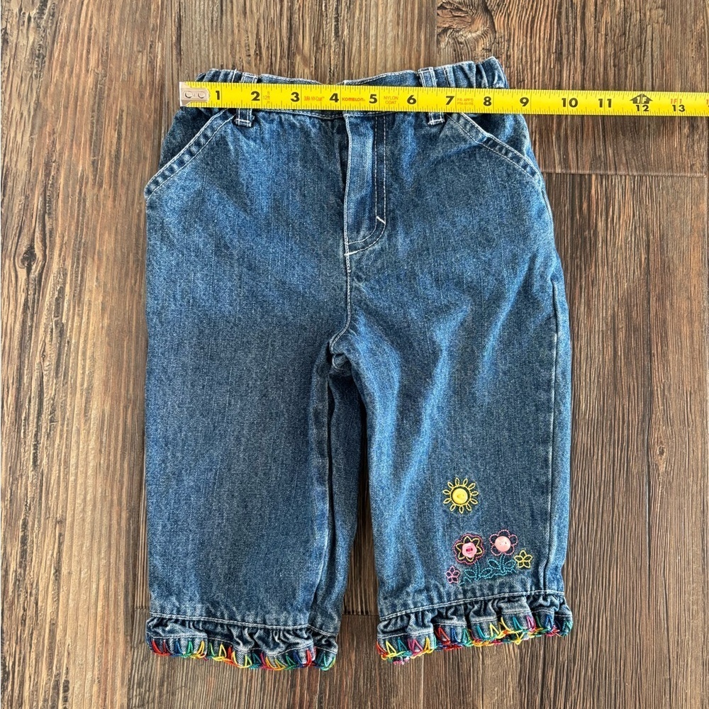 Vtg 2002 Sesame Street Jeans Size 6/9 Months Blue Rainbow Thread Hems Flowers - Picture 6 of 9